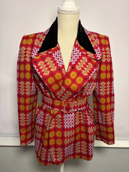 Christian Lacroix 90s Belted Blazer Jacket Black Velvet Collar statement piece - Picture 1 of 7